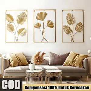 Hiasan Dinding Aesthetic Frame Metal Gold Daun Leaf Ginko Nordic Besi Tempa 40x60cm untuk Ruang Tamu Kamar Tidur & Ruang Belajar COD Dekorasi Rumah dengan Bahan Logam Tahan Lama dan Permukaan Kilau