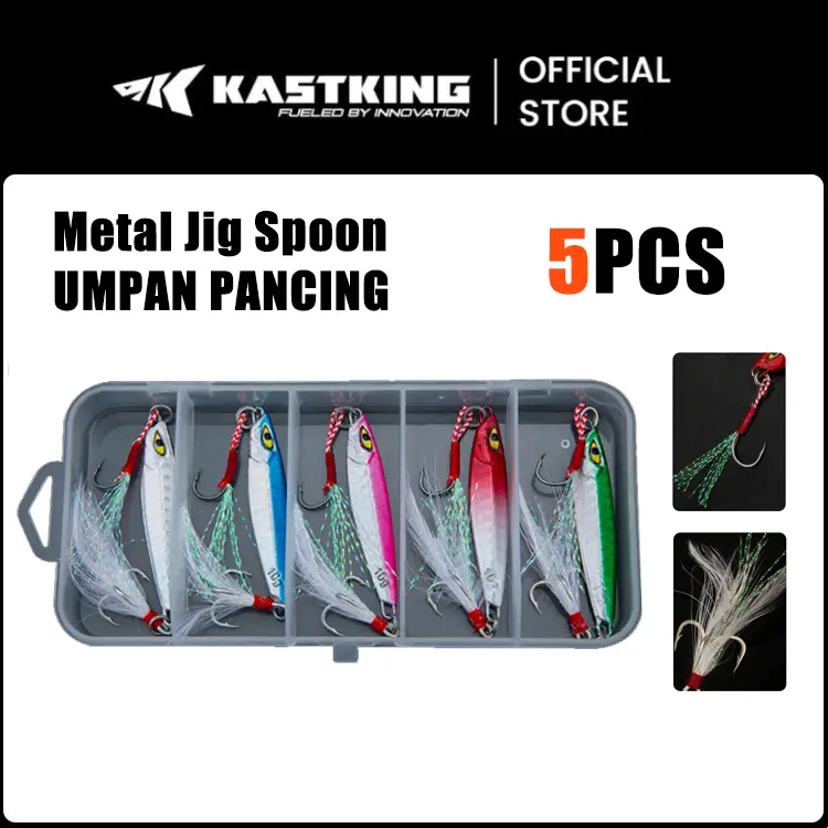 Umpan Pancing Jigging Bait Lure Hook 1 Set Box (10gx5pcs) Memancing Spinner Umpan 10g Laser Metal Jig Spoon Fishing Lure Bait 1 Set Box Kotak Ikan Laut 0