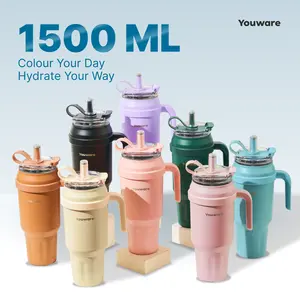 Youware Holby New Stainless Stylist Tumbler 1500 mL BPA Free Botol Minum Besi Termos Vacuum Stainless Steel Warna Pink Putih Tahan Panas Dingin Handle Nyaman Sedotan Silicon Tumbler 2 Liter Plastik