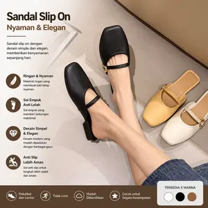 Leenko Sepatu Hak Tahu Mules Flatshoes Heels Sepatu tunggal dengan tumit berat wanita kepala persegi gesper disesuaikan lapisan lembut kenyamanan maksimal elegan untuk acara formal dan sehari-hari