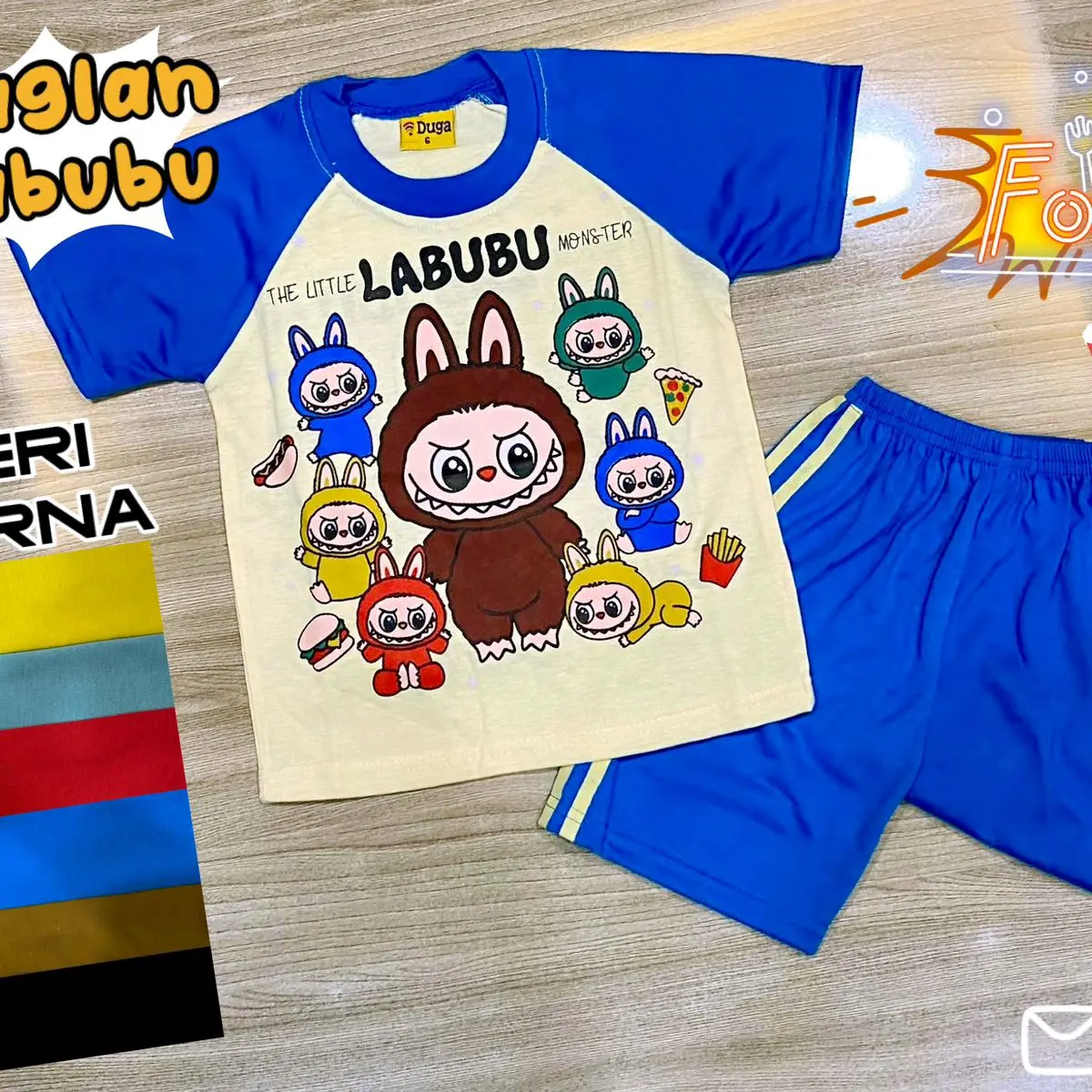 Setelan Anak Bubu Kaos dan Celana BerSablon 1-10 Tahun - Parsel, Laki Laki Perempuan Travel Blue