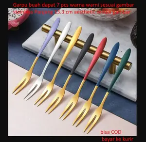 Garpu buah dapat 7 pcs warna warni sesuai gambar stainless Panjang 13.3 cm aesthetic sesuai gambar