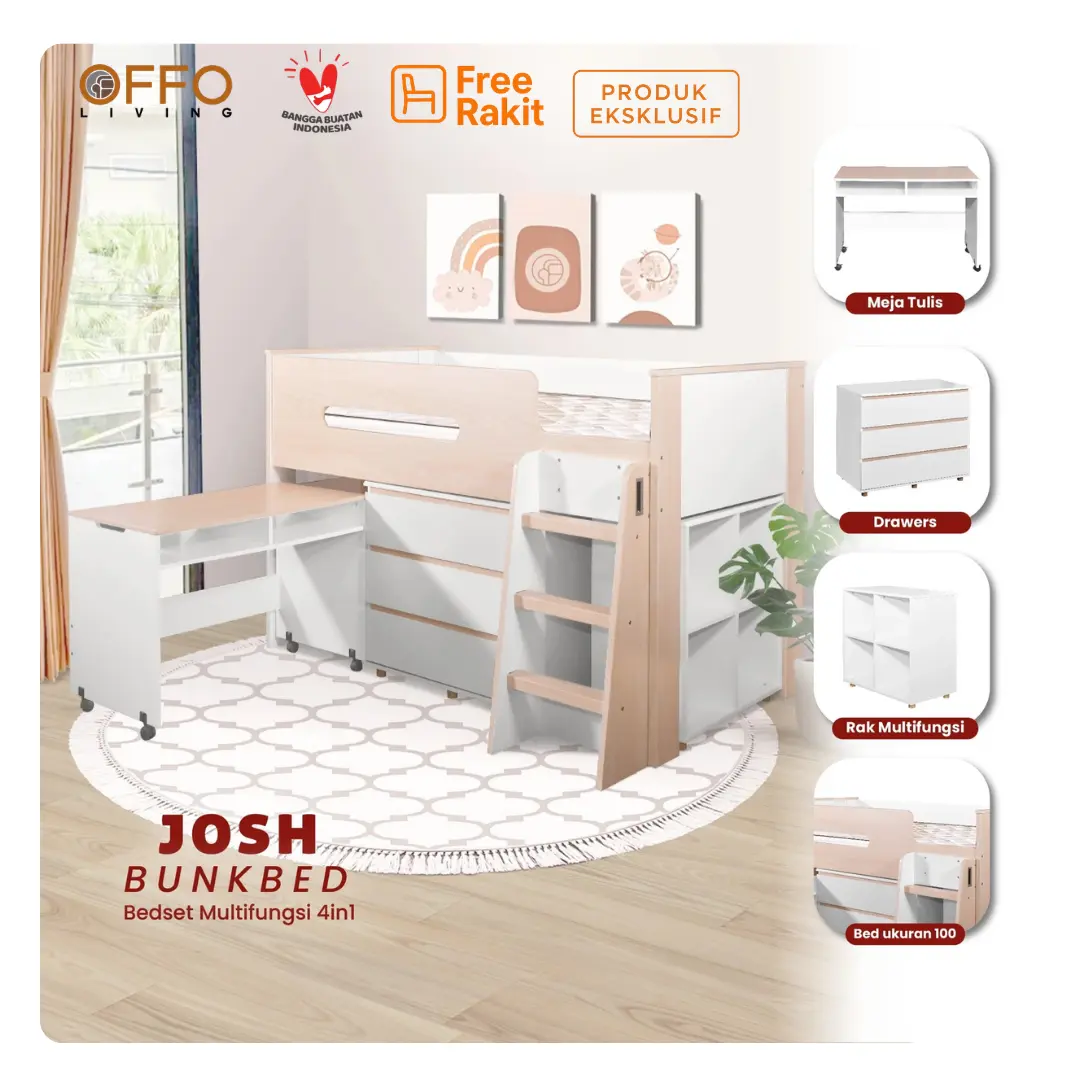 Offo Living - Bunkbed Josh - Set Bunkbed Anak - Ranjang anak 4 in 1