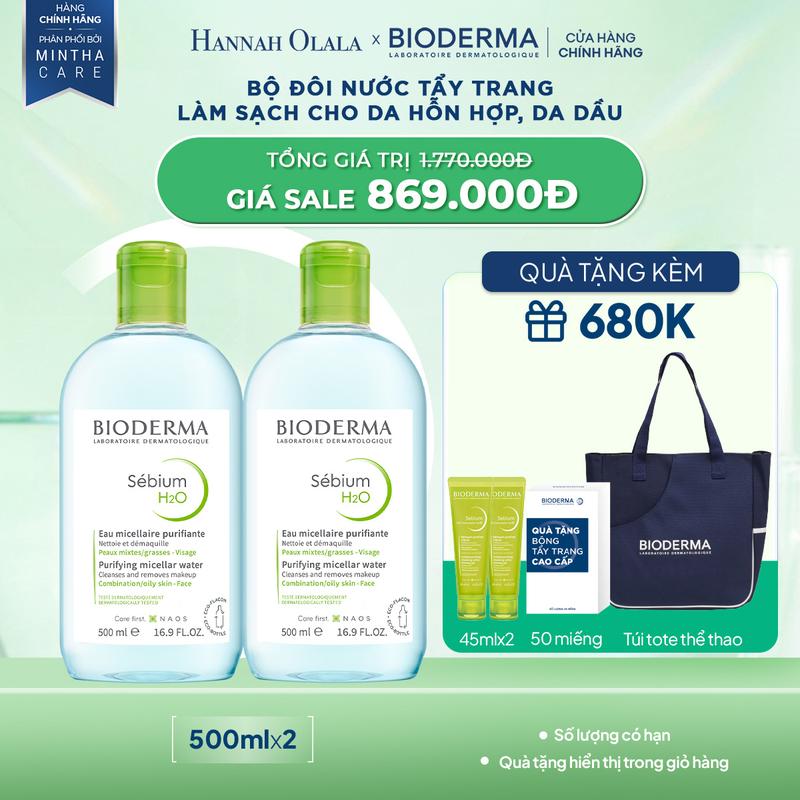 Bioderma x Hannah - Combo Tẩy trang Sébium 500ml