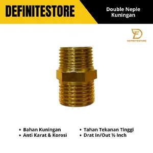 Double Neple 1/2 Inch Drat Luar Fitting Pipa Sambungan Nepel Kran Full Kuningan Anti Karat