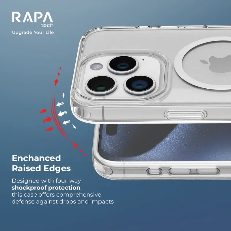 RAPAtech Hybrid MagSafe Clear Case and Leather Case iPhone 13 14 15 16 series Case Crystal 2 in 1 with Premium Tempered Glass casing iphone Protector Layar Ponsel x J 6