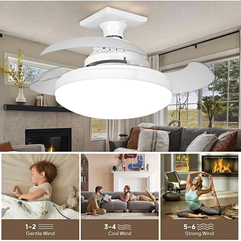 lampu semua baru Kipas angin langit-langit kendali jarak jauh dengan lampu Lampu kipas angin ekstra besar untuk digunakan di rumah kedap e27 Mudah dipasang, cocok untuk ruang tamu, kamar tidur, ruang makan, dll. 2