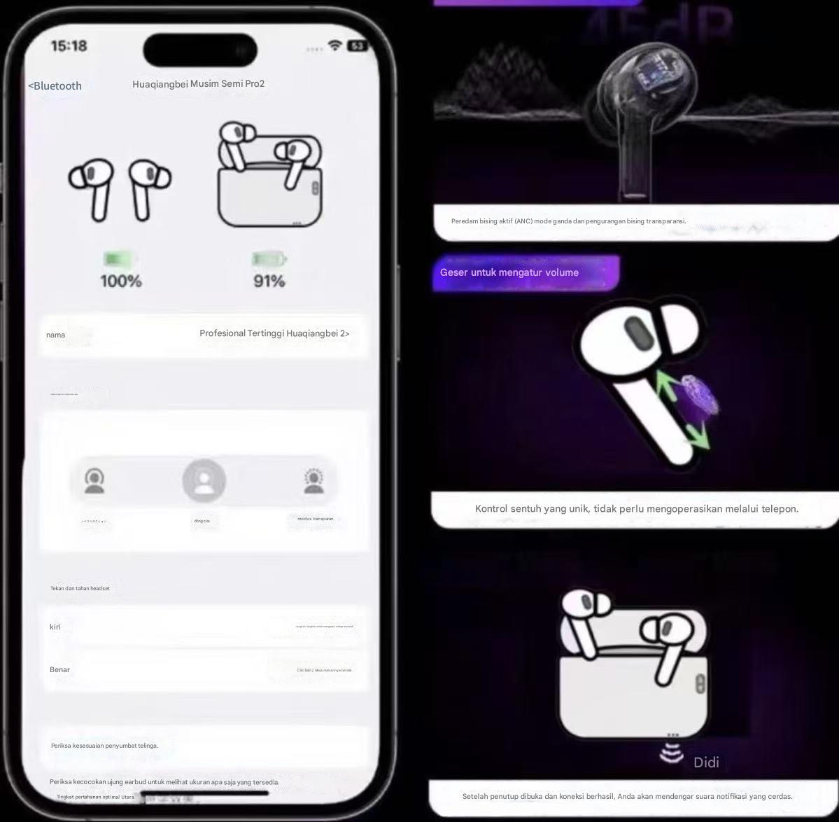 AI TWS Headphone Nirkabel Earphone Bluetooth-kompatibel 5.3 Headset Tahan Air dengan Mikrofon untuk Xiaomi iPhone Earbud
