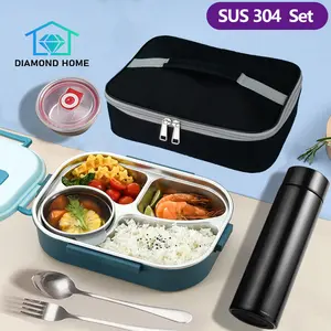 Lunch Box Kotak Makan 4 Grid SUS 304 Stainless Steel  Lunch Box Stainless Tahan Panas Dan Anti Tumpah