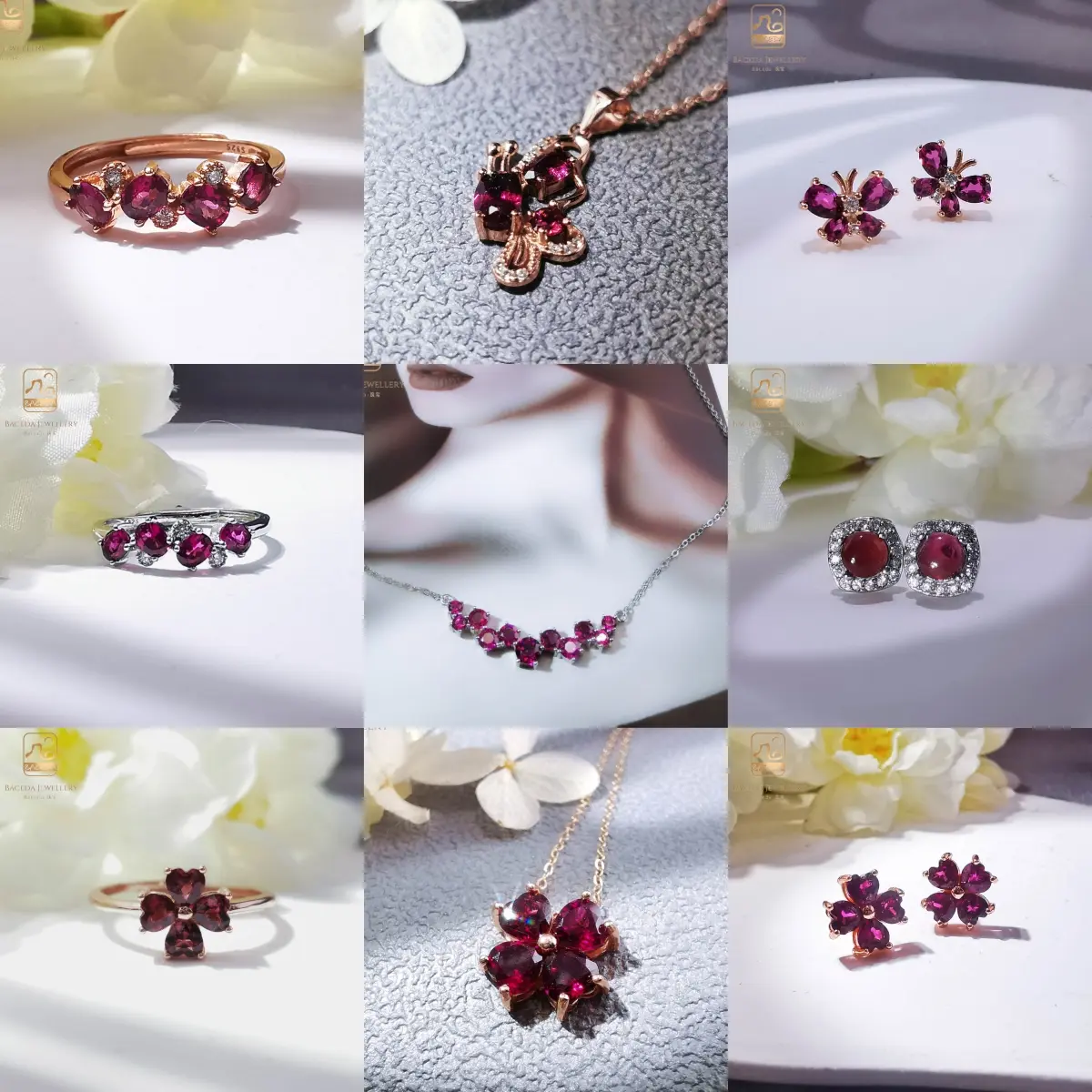 20230105 Almandine wine garnet purple garnet S925 Jewellery  Necklace，Ring，Earring Studs set for Daily & Birthday