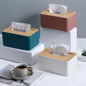 Kotak Tisu Kayu Tissue Box dengan Holder Smartphone Penyimpanan Cocok untuk Segala Jenis Ruangan