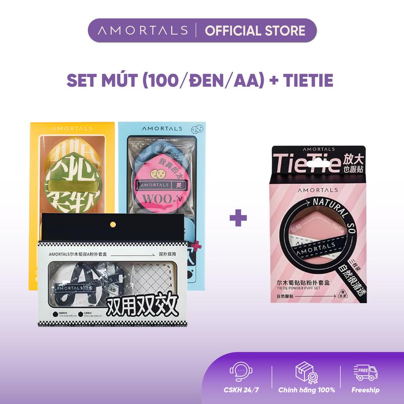 《COMBO DEAL HỜI 》Set Mút Amortals + Set 3 Mút Tie Tie Mút Trang Điểm Tán Kem Nền Tạo Lớp Nền Mỏng Nhẹ Thiết Kế Vát Chéo Che Khuyết Điểm Tốt Không Hút Phấn Mút Mềm Mịn Tán Đều Không Để Lại Vệt Dùng Khô  Ướt 