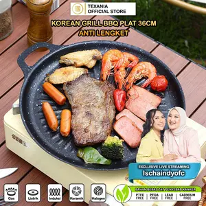 [EXCLUSIVE ISCHAINDYOFC] TEXANIA Korean Grill BBQ Plate 36cm Anti Lengket Kitchenware Praktis dan Efisien untuk Memasak BBQ Korea Kitchenware