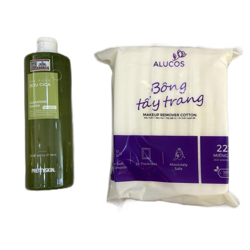  PS. PRETTYSKIN. Tẩy Trang Nước Micellar Rau Má 500ml Tặng Bông Tẩy Trang Alucos Không Cồn Paraben Cho Da Dầu Mụn 