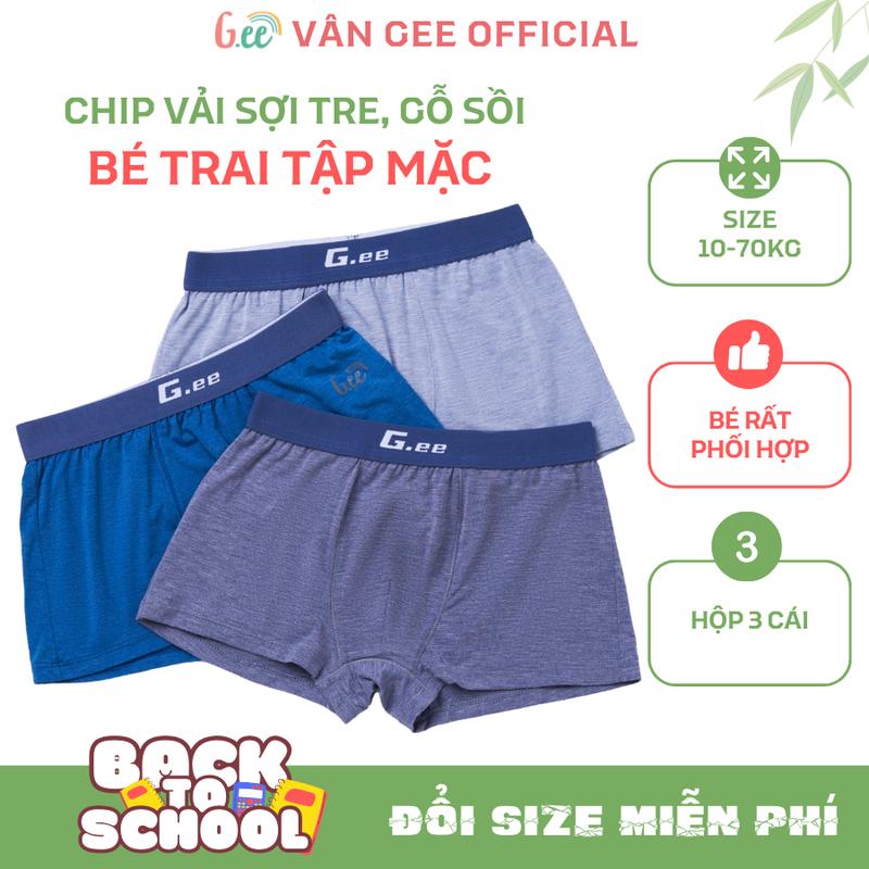 Set 3 Quần Sịp Bé Trai Gee Dáng Đùi Vải Sợi Tre/Gỗ Sồi Siêu Mềm Mát Thoải Mái Cho Bé Mới Mặc 10-75kg