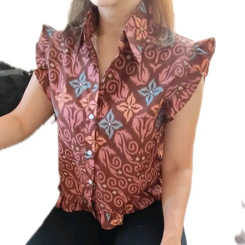 Baju Batik Lengan RUFFLE (LD 98CM) Atasan Wanita Formal Kancing Motif Nyaman baju batik crop blu s blouse 6