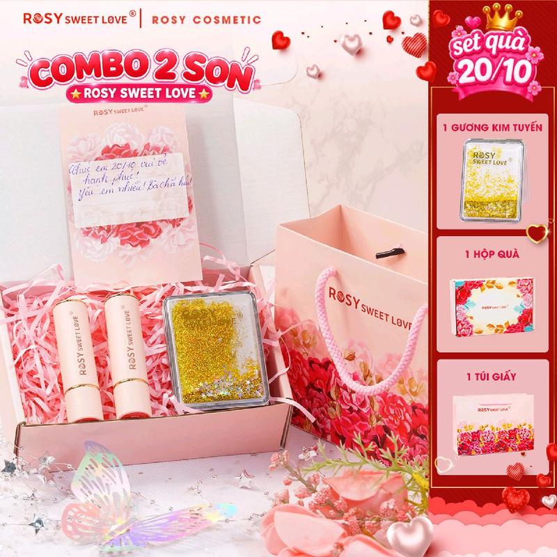 [SÉT QUÀ] Combo 2 SON SÁP LÌ Rosy Sweet Love, Không Chì, Lên Màu Chuẩn, Dưỡng mềm môi, Son lì, Son dưỡng môi, Trang Điểm Cosmetic Mỹ Phẩm Nữ Women