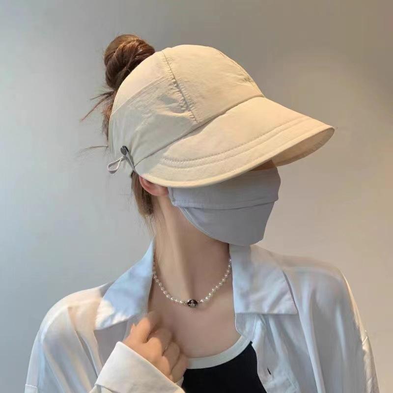 Product Introduction of Topi Wanita Matahari Lipat Mencocokkan Masker Tabir Surya Topi Pantai Anti Uv Kuncir Kuda 4