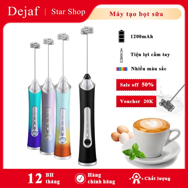 Máy tạo bọt cà phê sạc điện Dejaf, 2 đầu đa năng, thép không gỉ, đế sạc USB…