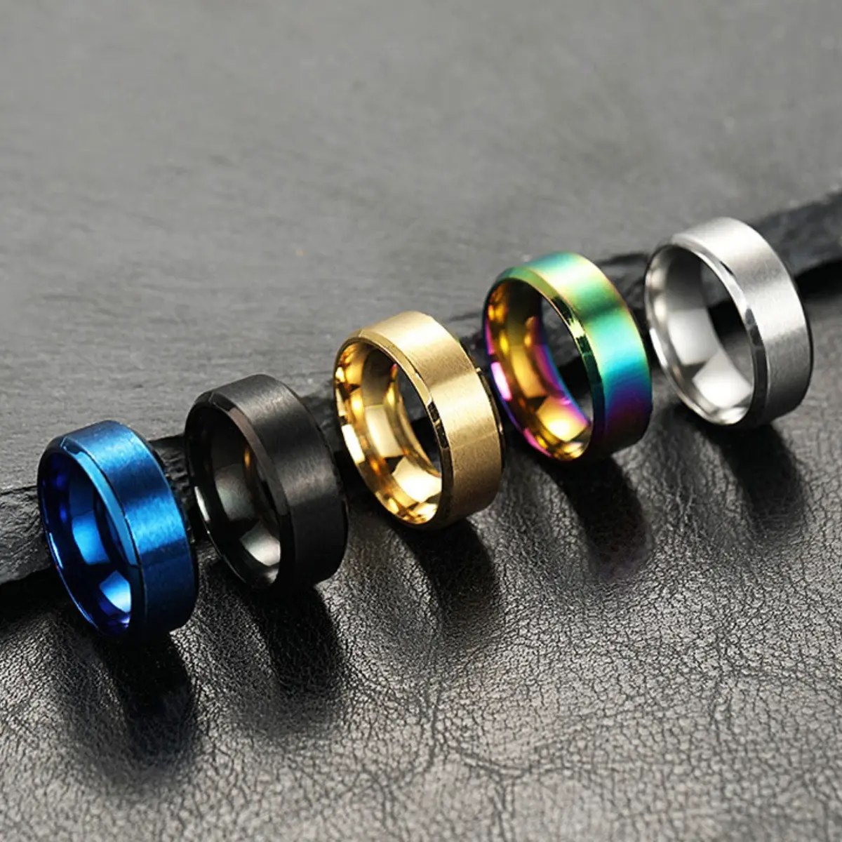 Nhẫn Thép Không Gỉ Đơn Giản Cho Nam Nhẫn Thép Titan Rộng Mờ Thời Trang 8MM Hoa Cua