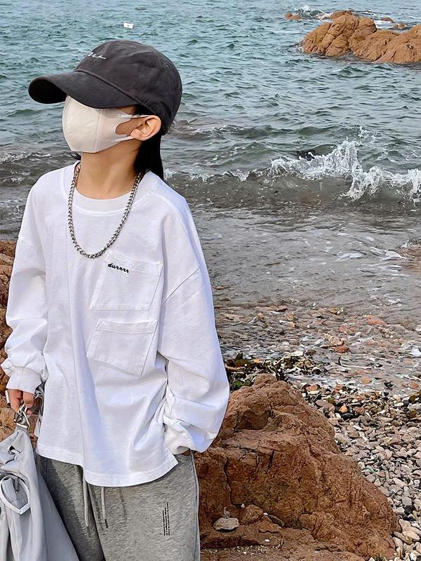 Quần Áo Bé Trai,Áo Thun Dài Tay Mùa Thu Đông Cho Bé Phong Cách Basic Hai Màu Đen Trắng Size 20-34kg B0022