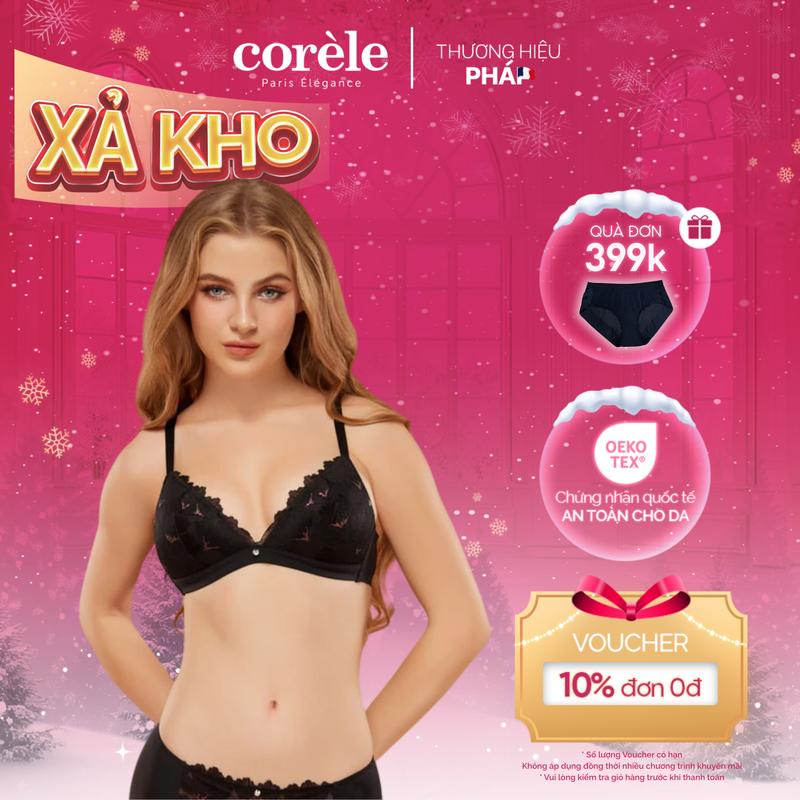   Xả kho  Áo ngực Corèle mút mỏng không gọng cup tam giác họa tiết ren hoa phối xà cừ tinh tế chuẩn an toàn OEKO-TEX từ Corèle Pháp - 50165A 