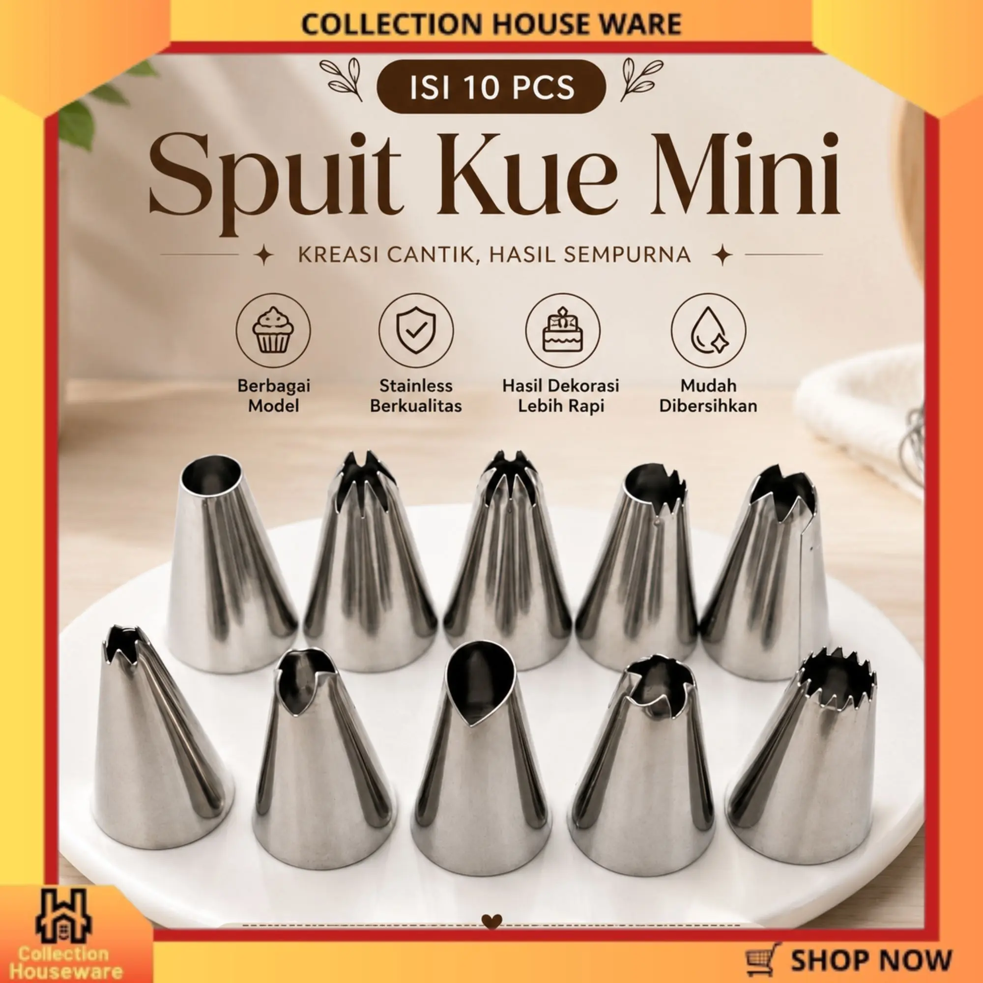 10 Pcs Spuit Kue Set Anti Karat / Piping Pastry Tip Stainless Steel