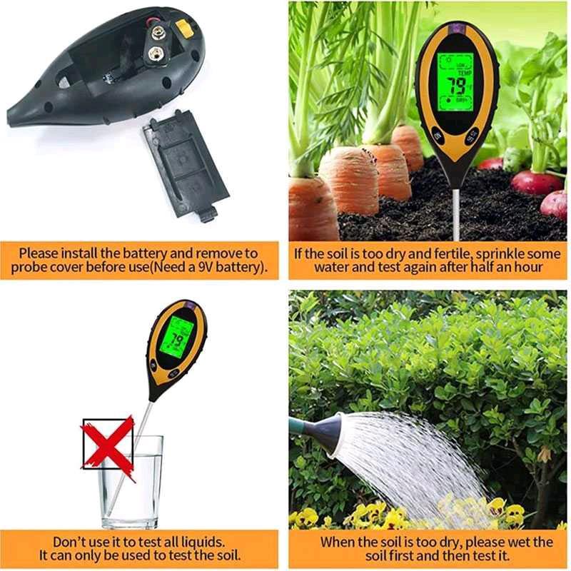 Pengukur Temperature dan Kelembapan Tanah Soil PH - TPH01803 Baterai 4