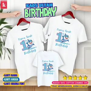 KAOS COUPLE FAMILY BIRTHDAY KAOS ULANG TAHUN / TEMA BABY SHARK / KAOS COUPLE KELUARGA CUSTOM