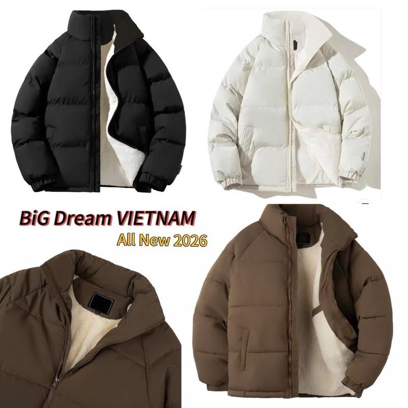 Áo Phao Lót Lông Cừu Cao Cấp Cổ Trơn Unisex Dáng Suông - BiGDream VIETNAM Áo Đại Hàn Dày Dặn Giữ Nhiệt