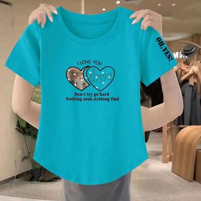 Product Introduction of Women's Short Sleeve T-shirt 2024 New Loose Large Simple Casual Round Neck Print Versatile Slim T-shirt Ins Fashion 11