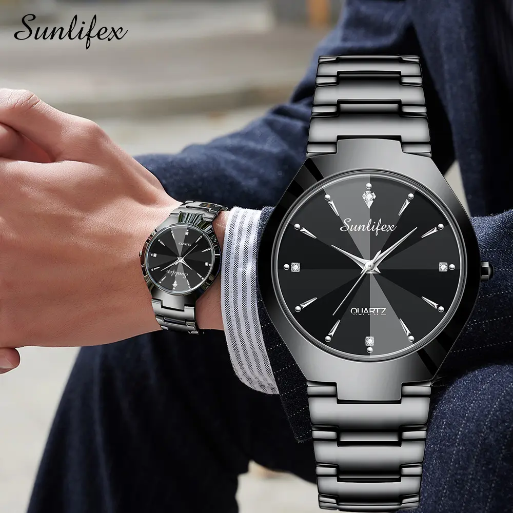 【003Harga sudah didiskon, cepat beli】Sunlifex Jam Tangan Pria Original  Anti Air Kuarsa Pria Tali Stainless Steel Jam Tangan Cowok Santai Bisnis SL9090-M