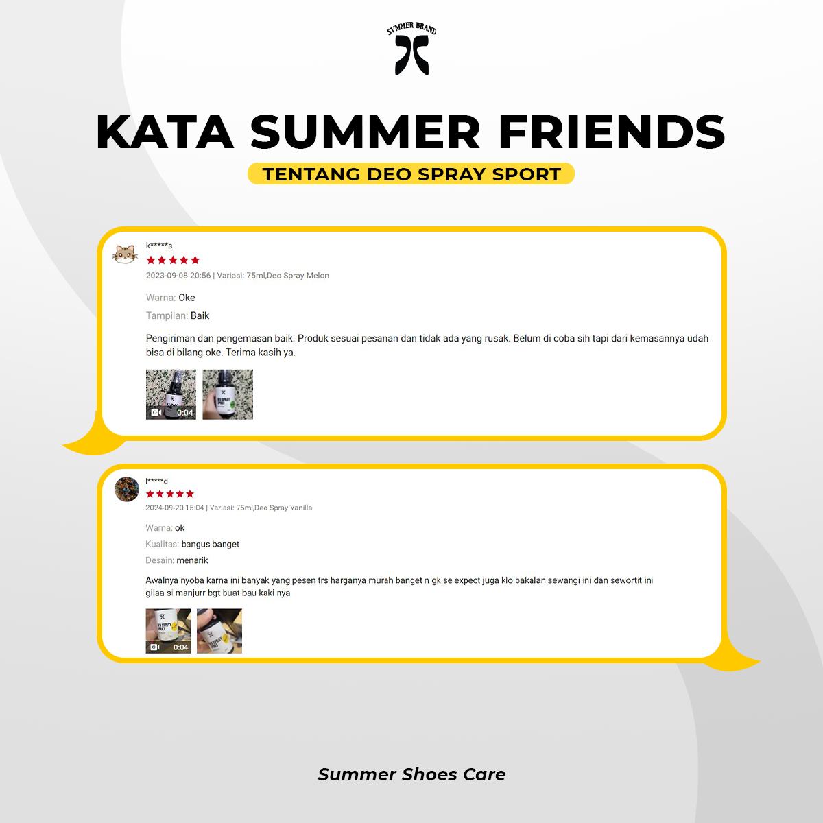 Deo Spray Foot and Shoes - Parfum Pengarum Kaki dan Sepatu Anti Bakteri Shoe Perfume Non Alkohol Pembersih Bau - Summer Shoe Care Deo Spray Foot and Shoes - Parfum Pengarum Kaki dan Sepatu Anti Bakteri Shoe Perfume Non Alkohol Pembersih Bau - Summer Shoe Care