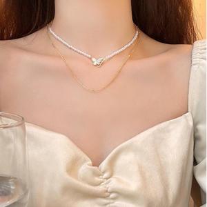 Kalung Choker Rama-rama, Lapisan Berganda, Rantai Tulang selangka Mewah Mampu Milik untuk Wanita, Barang Kemas Elegan Bersalut Emas, Potongan Penyata Bergaya, Barang Kemas Mendengar, 2025 Jewelry Necklaces
