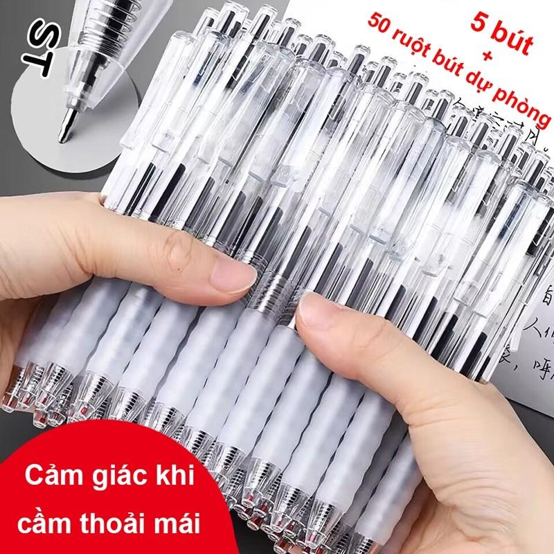 5 bút + 50 ruột bút dự phòng Bộ Bút Gel 0.5mm Màu Đen, Đỏ, Xanh dương - Bút Bấm Mực Dùng để Viết - Văn Phòng Phẩm Trường bút  chì  lò  xo  campot Bút bi béo Ruột bút gel