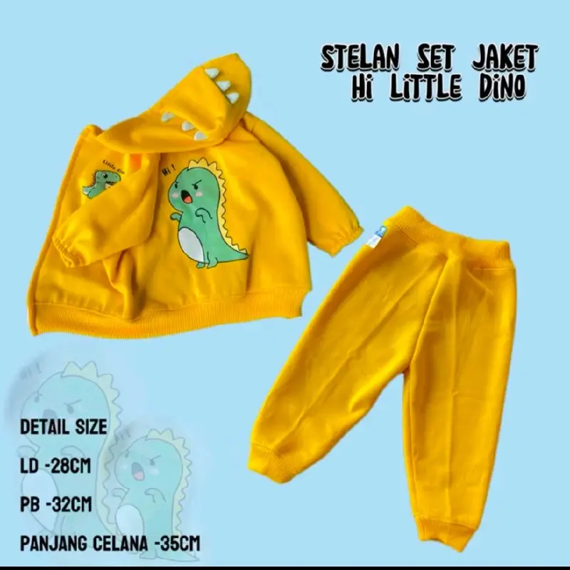 setela jaket bayi motif dino jaket dan celana 0-12 bulan bahan Katun fleece 0