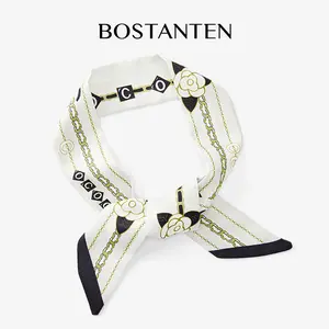 BOSTANTEN Mini Scarf Twilly Scarf Leher Tas Bahan Silk Immitation Gaya Korea Fashion Wanita dengan Desain Elegan dan Detail Rantai