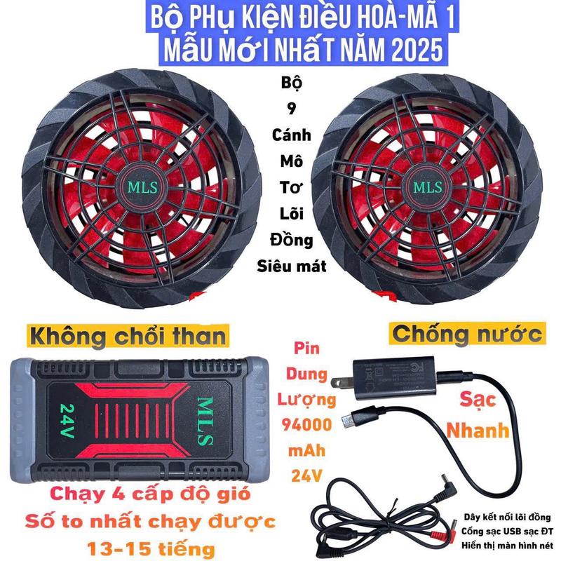 [MLS] Bô Phụ Kiện Áo Điều Hòa Nhật Bản Chính Hãng [PIN + QUẠT + DÂY KN], Pin 94.000mAh - Quạt 24V (9 cánh), Dùng 12-18 Tiếng - Bảo Hành 12 Tháng 8