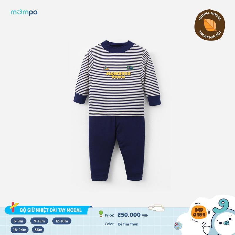 Bộ quần áo dài tay cho bé trai Mompa 9 tháng đến 3 tuổi vải Modal mềm mại co giãn thấm hút 0179+0180+0181+0182 M25 DQ