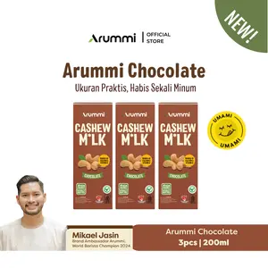 [200ml-3pcs] Arummi Cashew Milk Chocolate – Susu Nabati UHT dari Kacang Mede Lokal | Plant-Based Milk Lactose Free