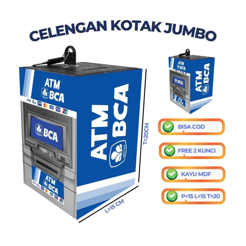 Celengan ATM Murah Jumbo 15x20 Karakter Mini Bank Dengan Kunci Kotak Penyimpanan Uang Tabungan Kunci Viral Anti Rayap 2