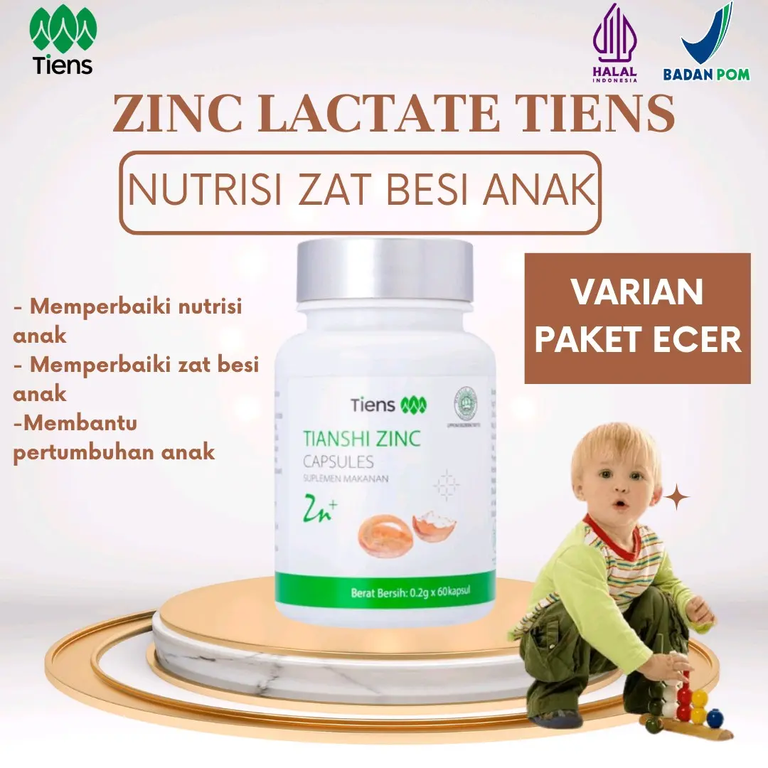Tiens Zinc Lactate Nutrisi Zat Besi Untuk Anak Dan Dewasa Nutrisi Untuk Anak Solusi GTM Membantu Kecerdasan Anak vitamin penambah d3 k2