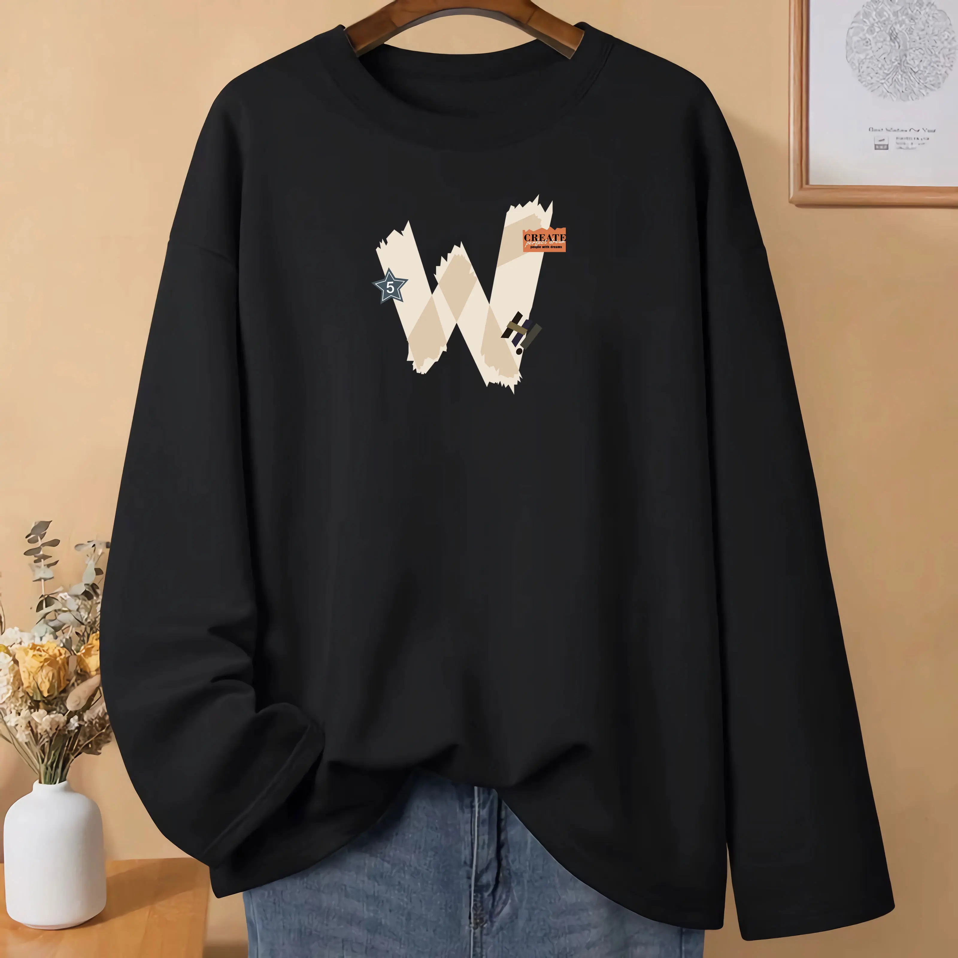 HS Kaos Lengan Panjang Oversize Wanita Distro Wanita Streetwear Tshirt Unisex W