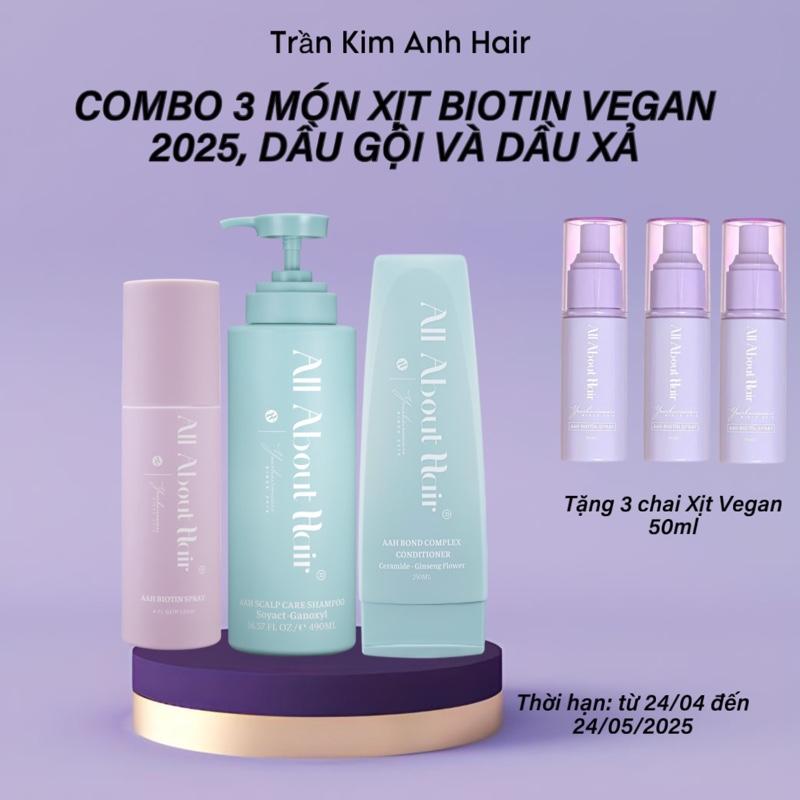  Combo 3 món Xịt Bitoin Dầu Gội Và Dầu Xả All About Hair   Tặng 3 Xịt vegan 50ml   