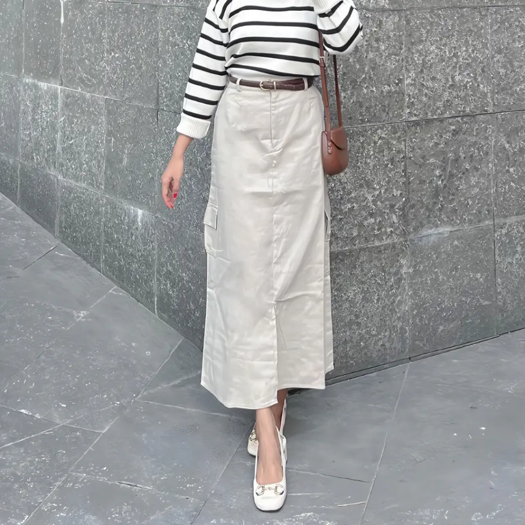 Rok Cargo Wanita Korean Style Cargo Skirt Wanita Rok Cargo Belah Depan Kain Streetch