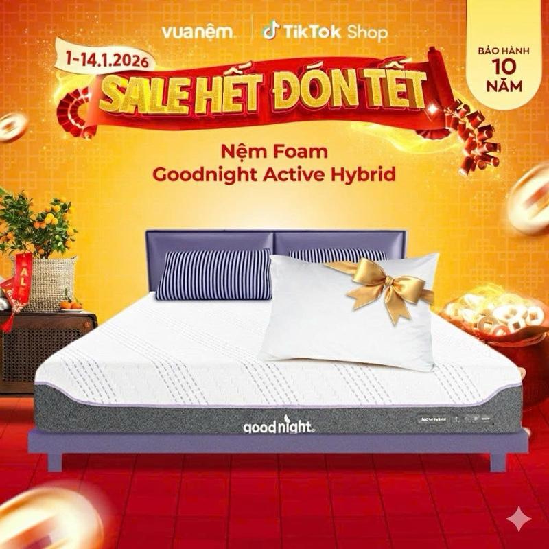   Tặng 1 gối bông  Nệm foam than đá Goodnight Active Hybrid 20cm VUA NỆM Công nghệ Kikoo nâng đỡ tối ưu thoáng mát Bảo hành 10 năm đệm cưới đệm cao su foam 