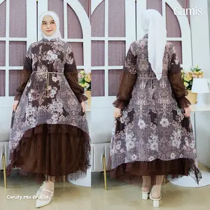 Gamis Terbaru Style Bini Orang Bahan Ceruty Motif Mix Cantilli Lapis Puring Hyget Muslim Wanita Dress Dewasa Remaja Mewah Big Size Jumbo Syari Pesta Lebaran Hitam Simple Maxi Basic Kondangan