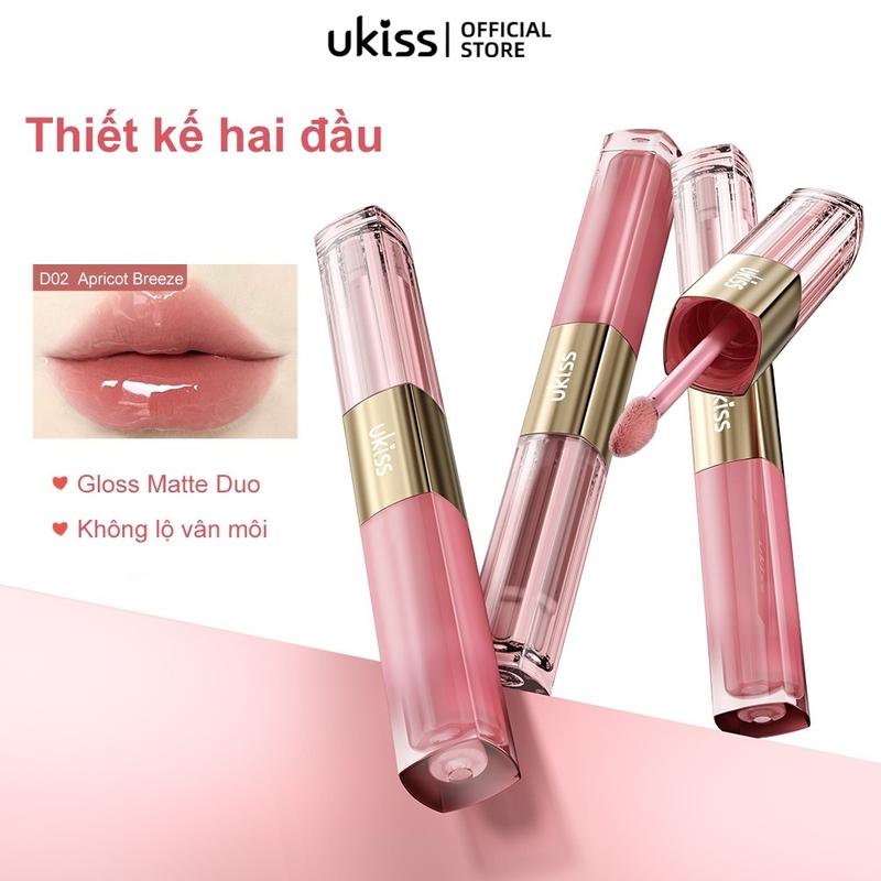 UKISS Son 2 Đầu Son Kem Lì & Bóng Lâu Trôi, 2g + 2g, Kết hợp bóng gương và matte, đa dụng chỉ một thỏi, Công thức tạo màng siêu nhẹ, không dính chén, không dính không nhờn, làm mờ nếp nhăn môi, Trang Điểm Mỹ Phẩm Nữ Cosmetic Women