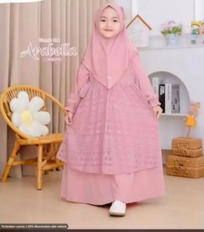 Arrabella Gamis Anak Set Khimar Dress Mix Outer Bahan Jersey Usia 5-13 Tahun / Baju Gamis Muslimah Cantik Syari Terbaru 4