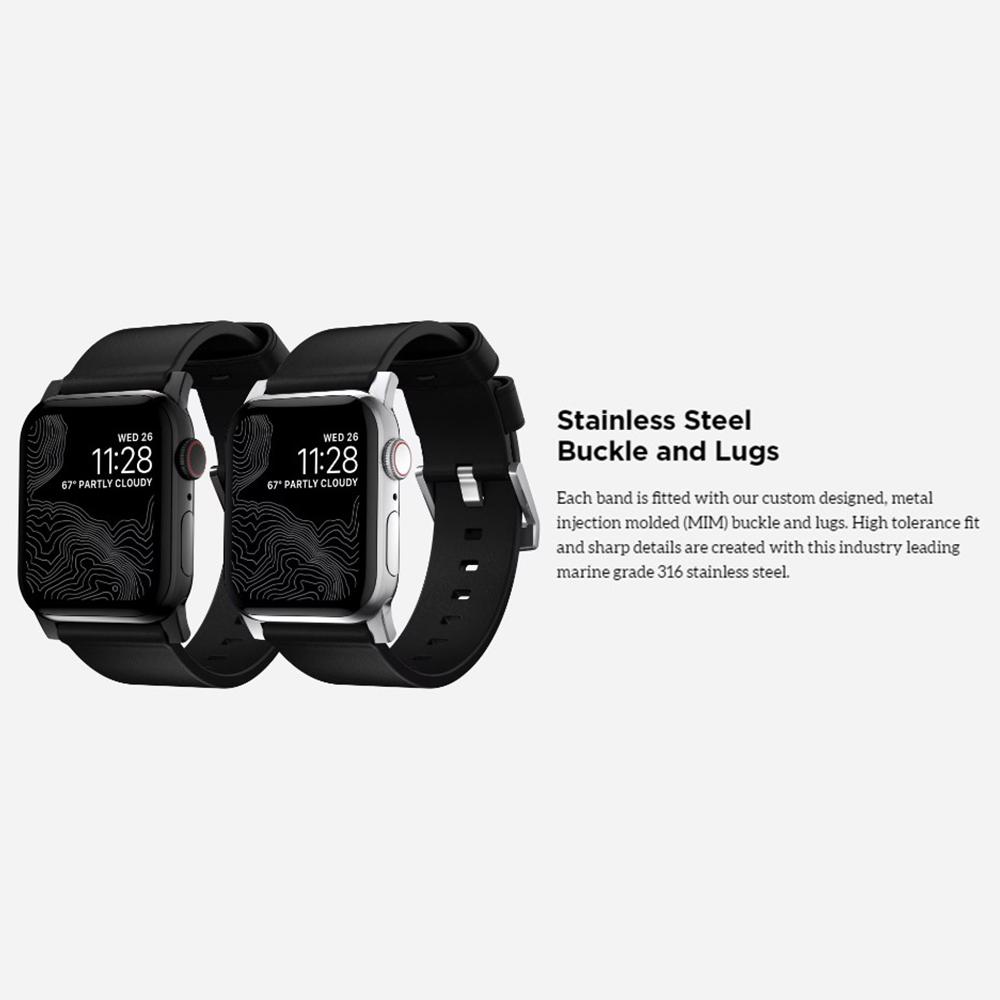 Nomad Apple Watch 49mm / 46mm / 45mm / 44mm / 42mm (Series 3 / 2 / 1) Strap Modern Band Horween Leather - Rustic Brown Silver Hardware NM1A4RSM00